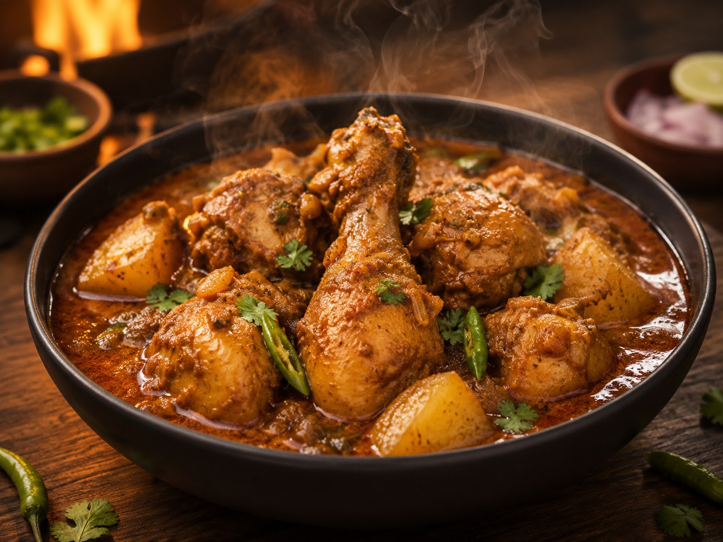 Chicken curry dish cooked with curry cut pieces